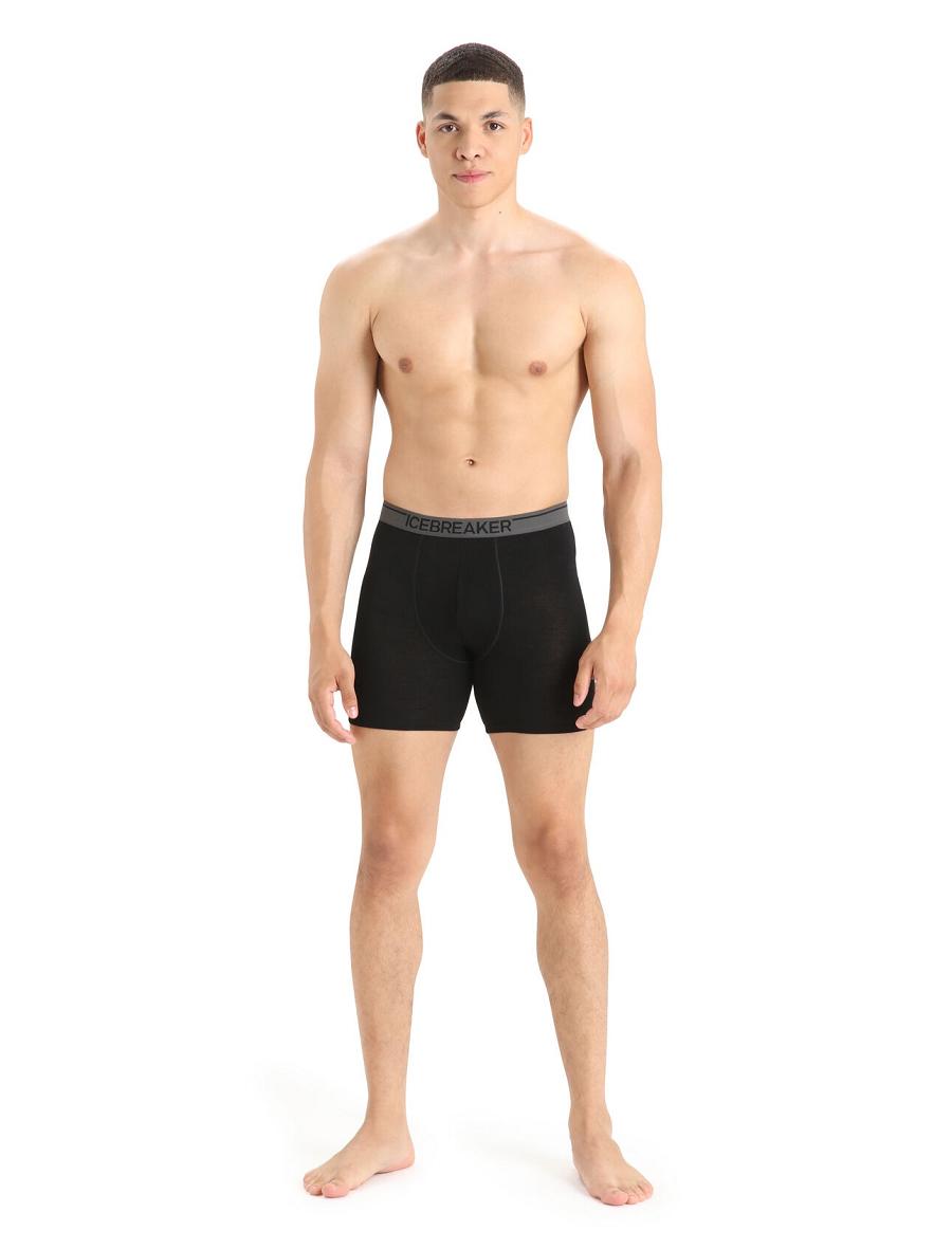 Black Men's Icebreaker Merino Anatomica Long Boxers Underwear | USA 1285TCEV